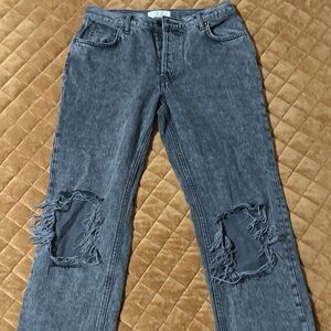 Free People Distressed Black Straight Leg Jeans size 27